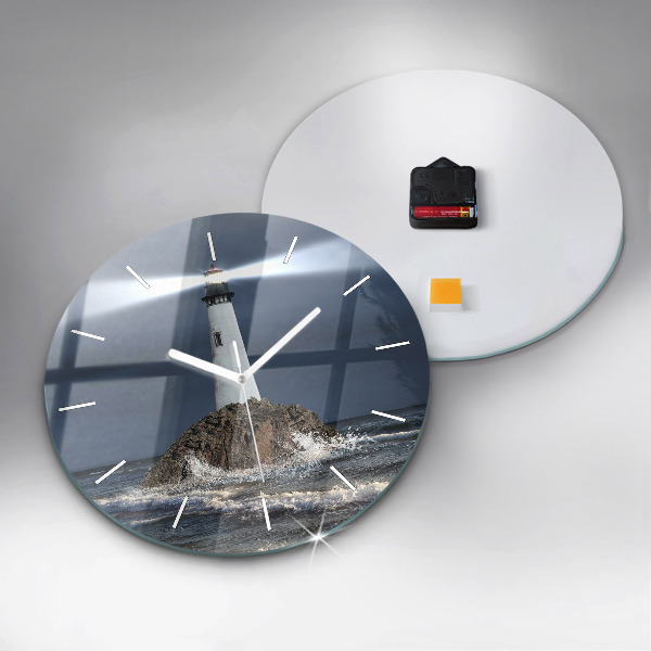 Round glass wall clock Lighthouse