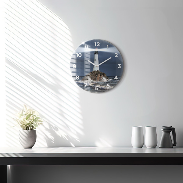 Round glass wall clock Lighthouse