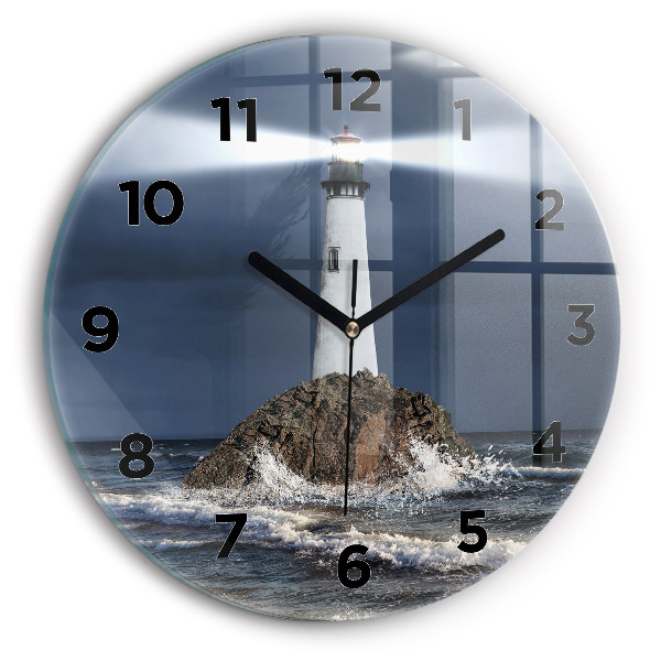 Round glass wall clock Lighthouse