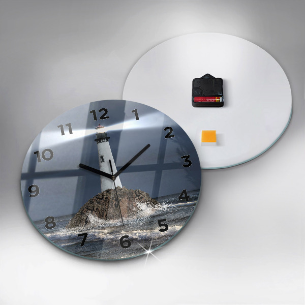 Round glass wall clock Lighthouse