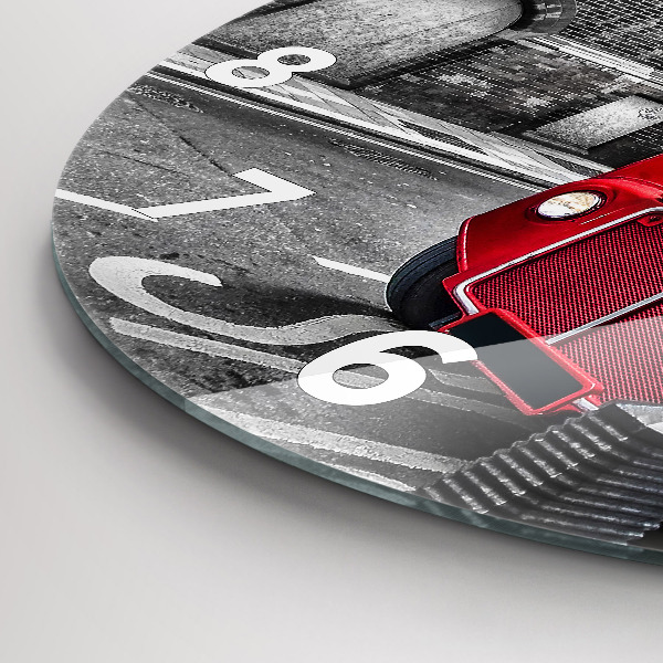 Round glass wall clock Red double-decker bus