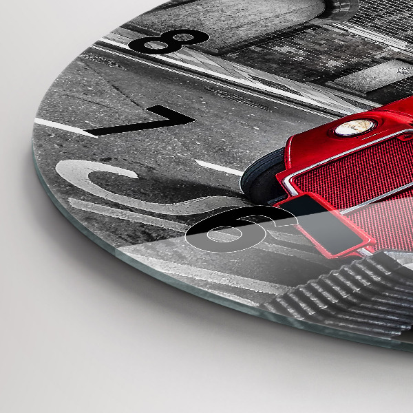 Round glass wall clock Red double-decker bus