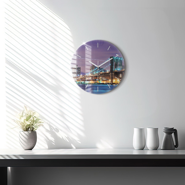 Round glass wall clock Brooklyn Bridge and East River