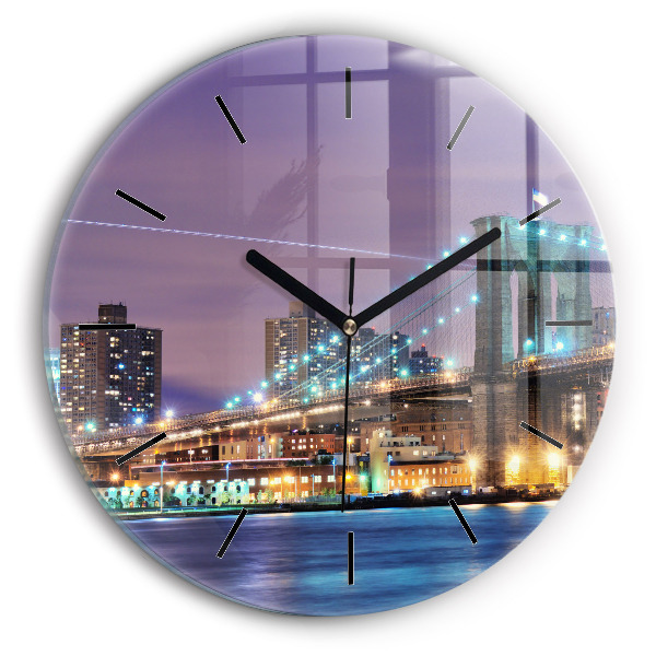 Round glass wall clock Brooklyn Bridge and East River