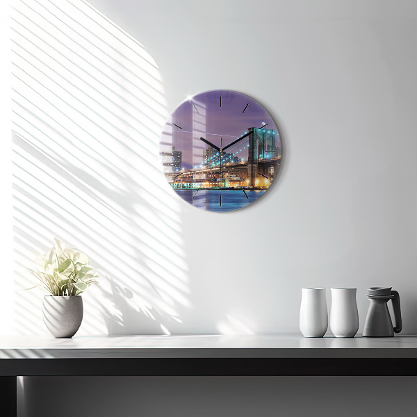 Round glass wall clock Brooklyn Bridge and East River