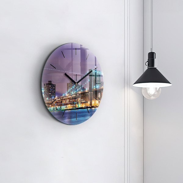 Round glass wall clock Brooklyn Bridge and East River