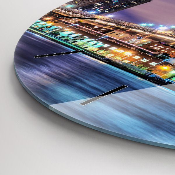 Round glass wall clock Brooklyn Bridge and East River