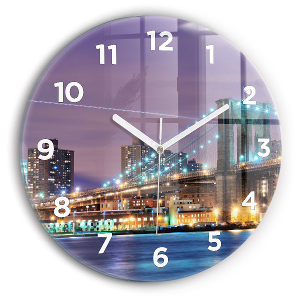 Round glass wall clock Brooklyn Bridge and East River
