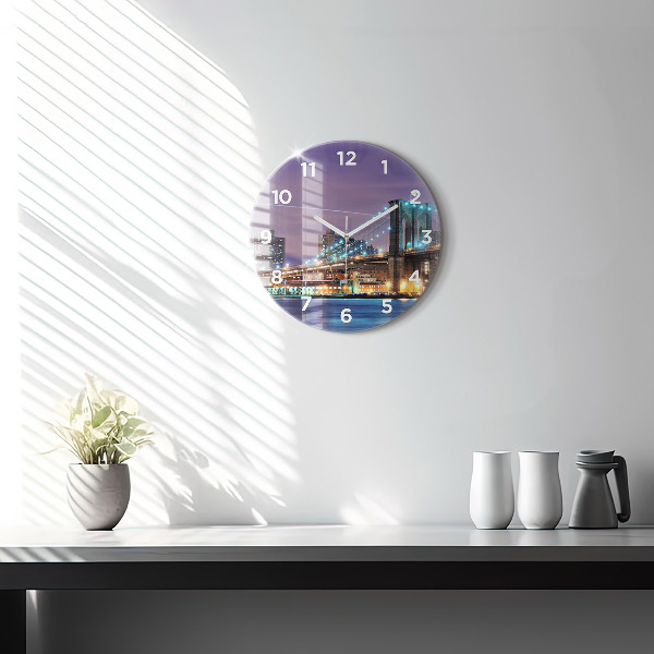 Round glass wall clock Brooklyn Bridge and East River
