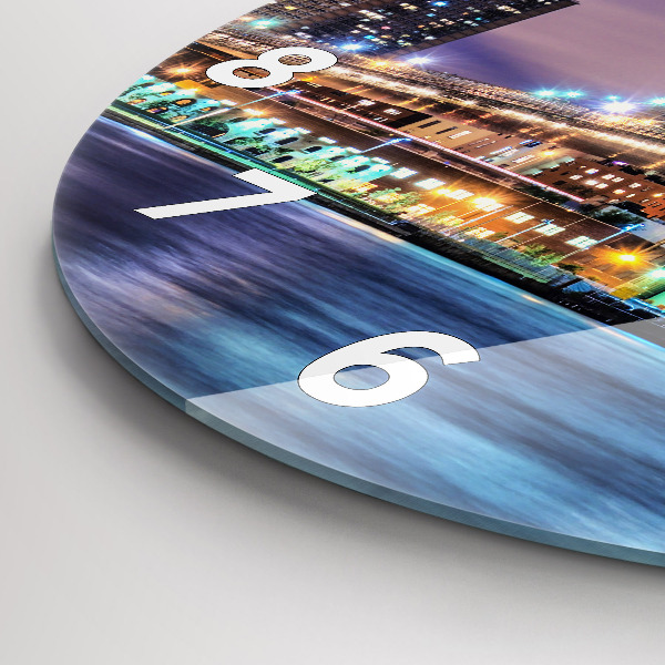 Round glass wall clock Brooklyn Bridge and East River