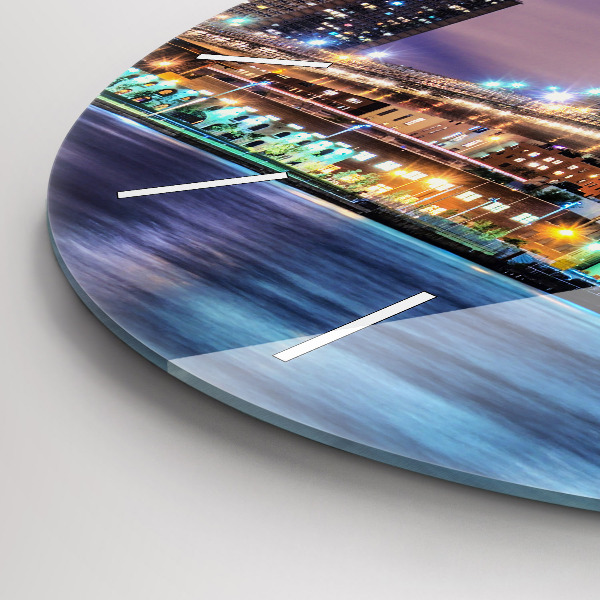 Round glass wall clock Brooklyn Bridge and East River