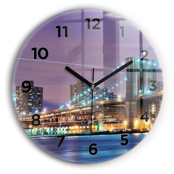 Round glass wall clock Brooklyn Bridge and East River