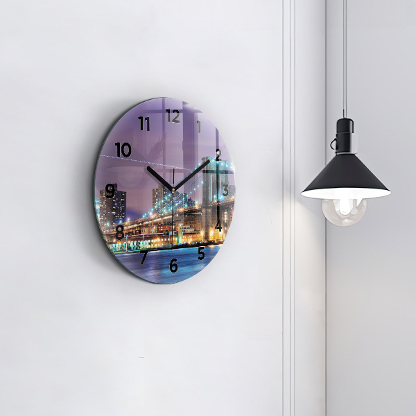 Round glass wall clock Brooklyn Bridge and East River