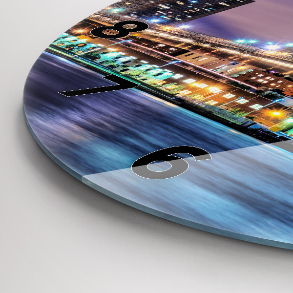 Round glass wall clock Brooklyn Bridge and East River