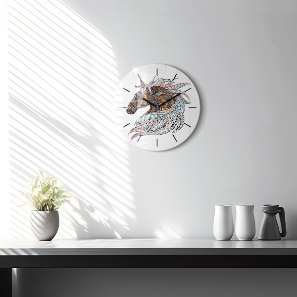 Round glass wall clock Horse illustration