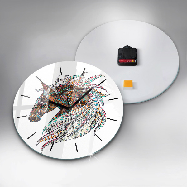 Round glass wall clock Horse illustration