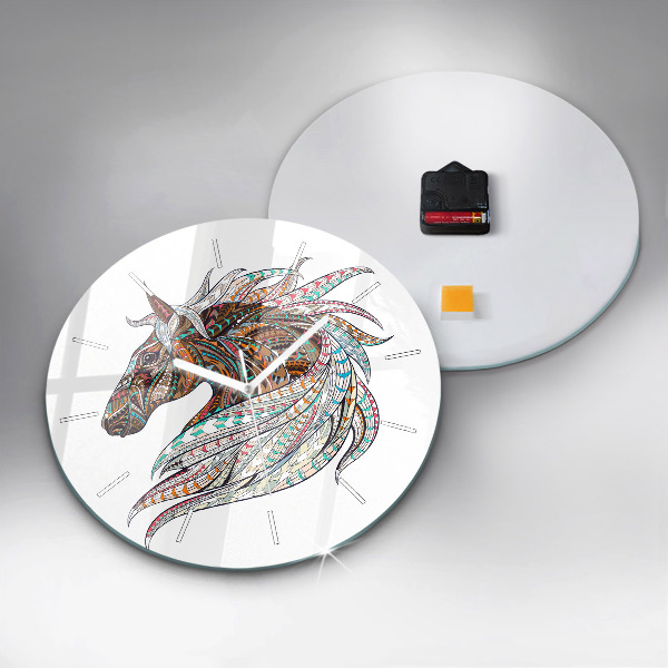 Round glass wall clock Horse illustration