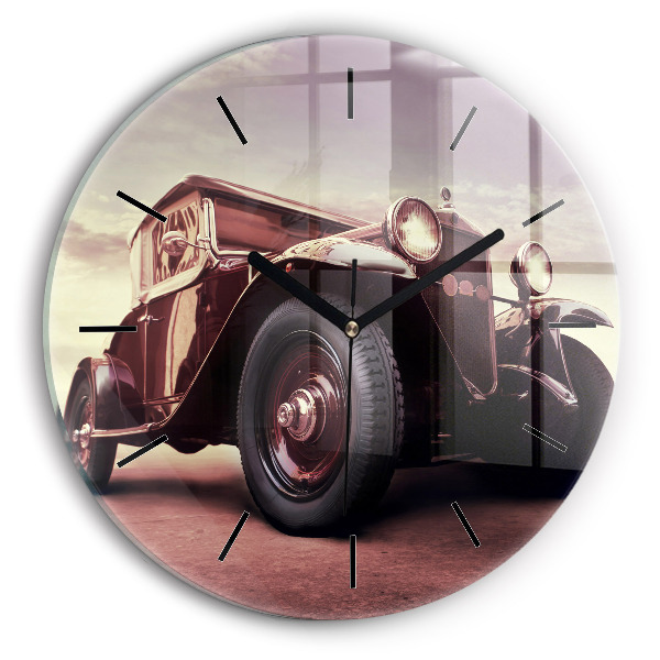 Round glass wall clock Vintage car