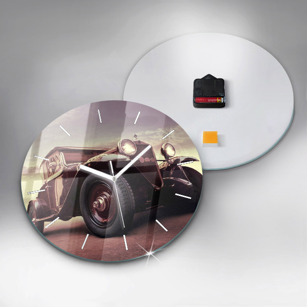 Round glass wall clock Vintage car