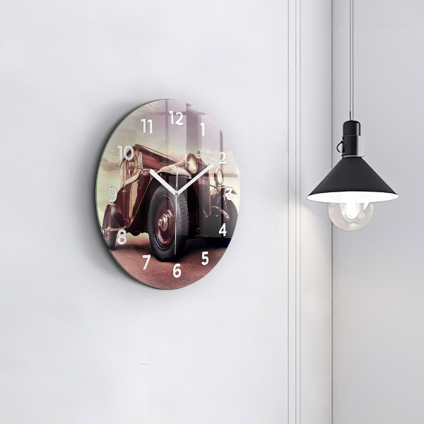 Round glass wall clock Vintage car