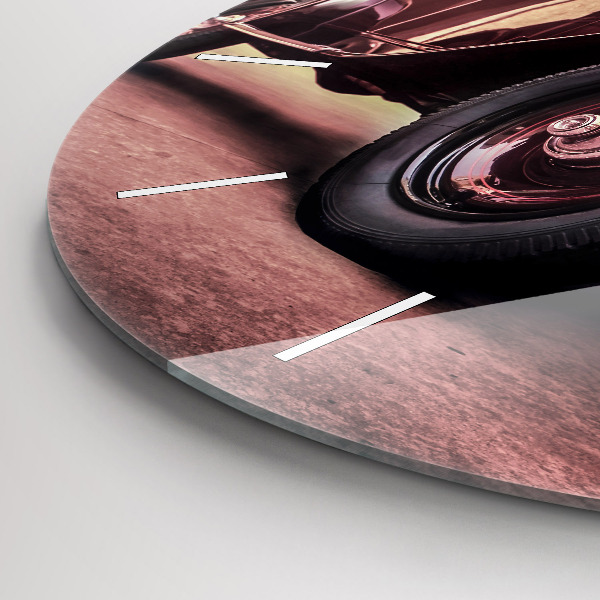 Round glass wall clock Vintage car