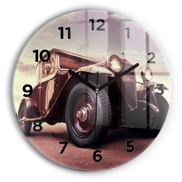 Round glass wall clock Vintage car