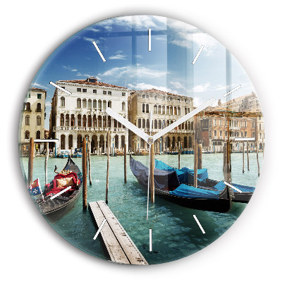 Round glass wall clock Gondolas Venice Italy