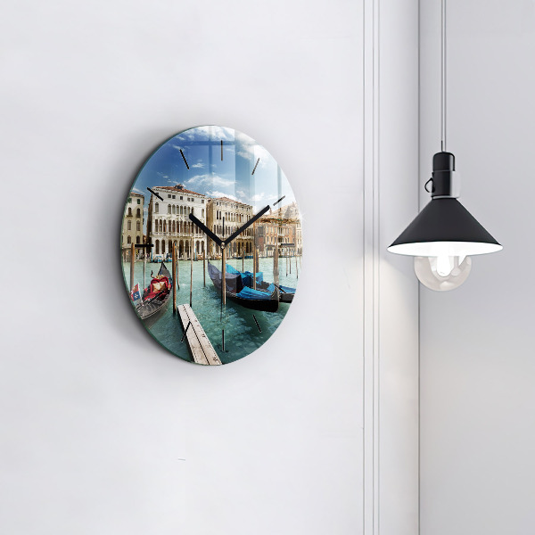 Round glass wall clock Gondolas Venice Italy
