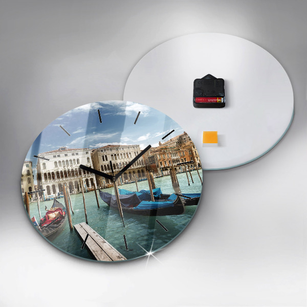 Round glass wall clock Gondolas Venice Italy