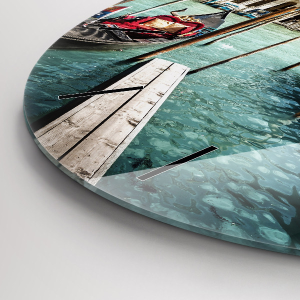 Round glass wall clock Gondolas Venice Italy