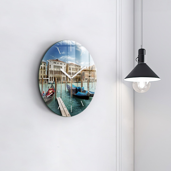 Round glass wall clock Gondolas Venice Italy
