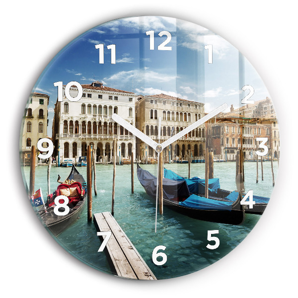 Round glass wall clock Gondolas Venice Italy