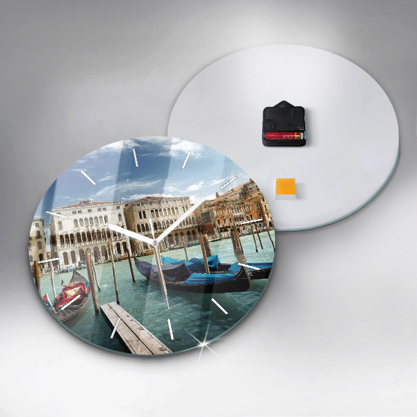 Round glass wall clock Gondolas Venice Italy