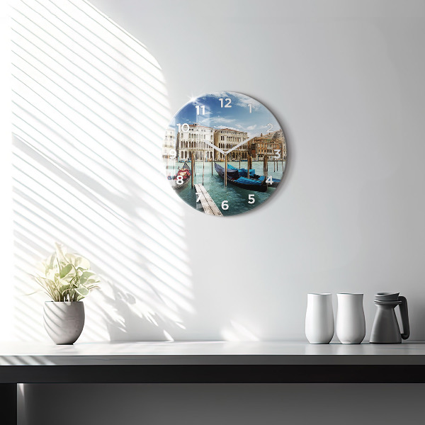 Round glass wall clock Gondolas Venice Italy