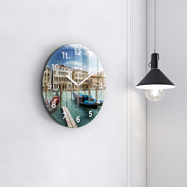 Round glass wall clock Gondolas Venice Italy