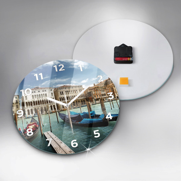 Round glass wall clock Gondolas Venice Italy