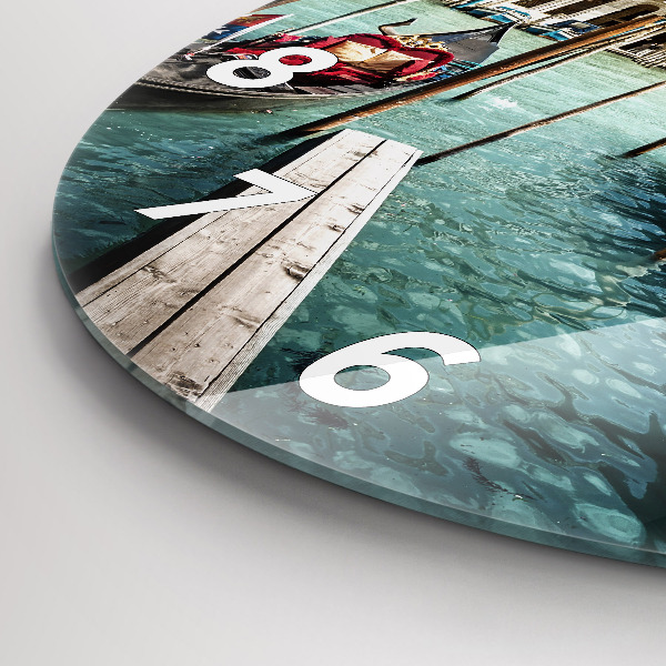 Round glass wall clock Gondolas Venice Italy