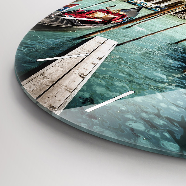 Round glass wall clock Gondolas Venice Italy