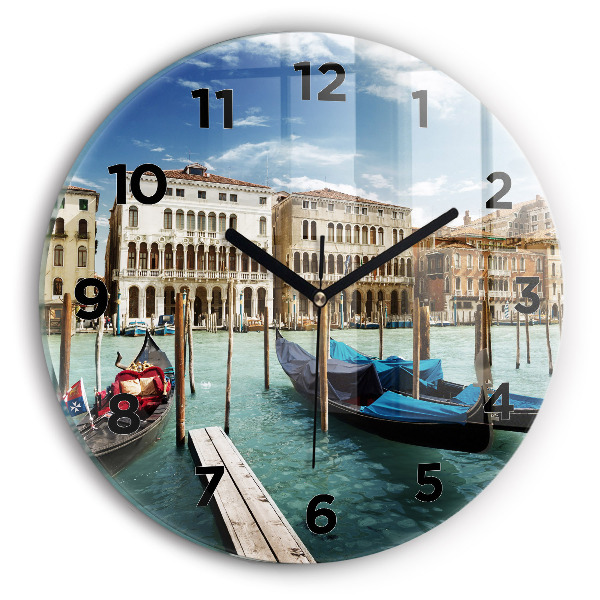 Round glass wall clock Gondolas Venice Italy