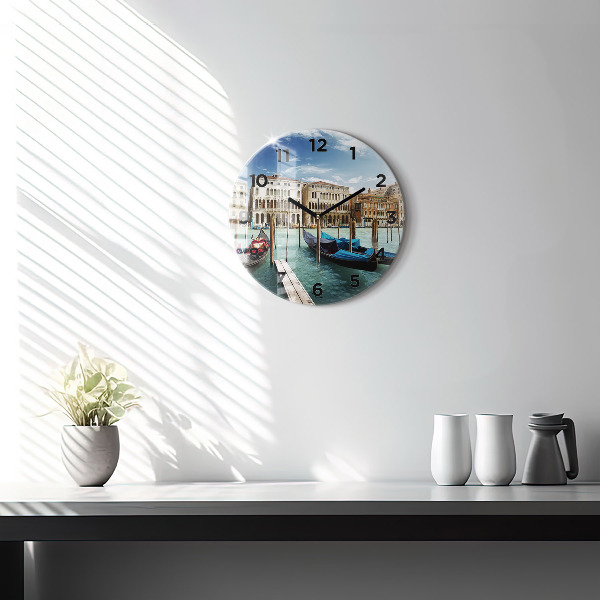Round glass wall clock Gondolas Venice Italy
