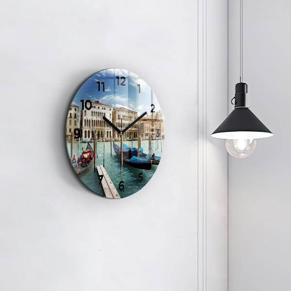Round glass wall clock Gondolas Venice Italy