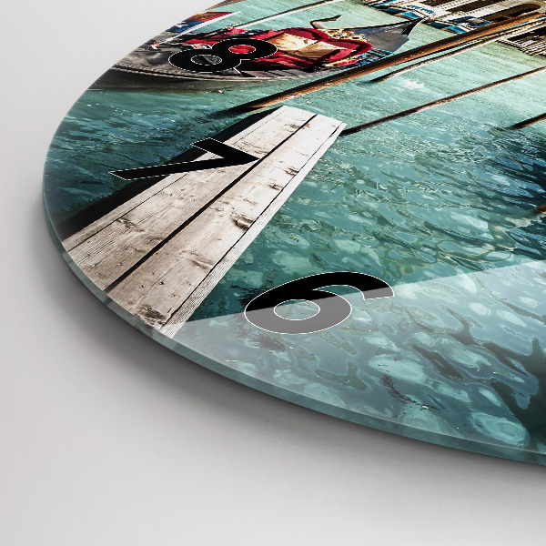 Round glass wall clock Gondolas Venice Italy