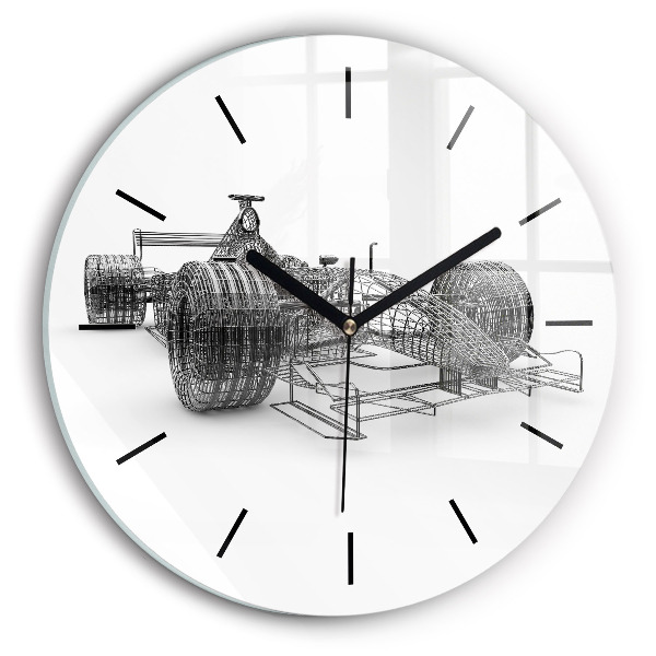 Round glass wall clock F1 car design