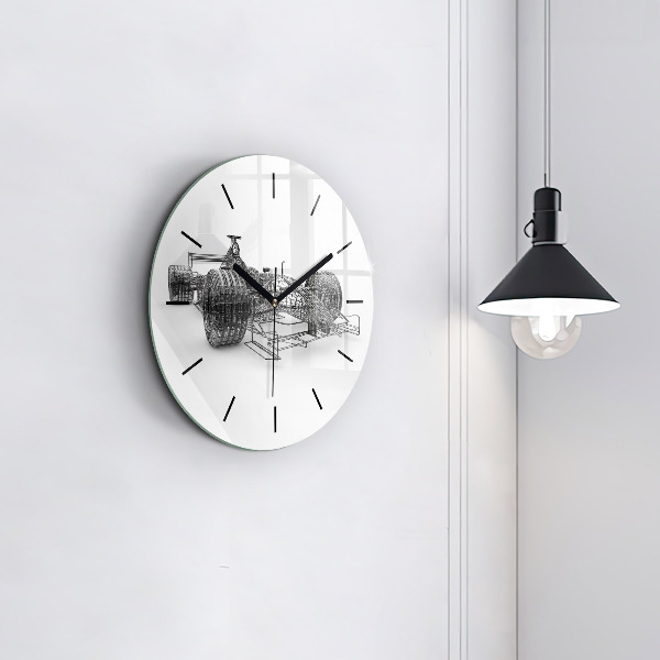 Round glass wall clock F1 car design