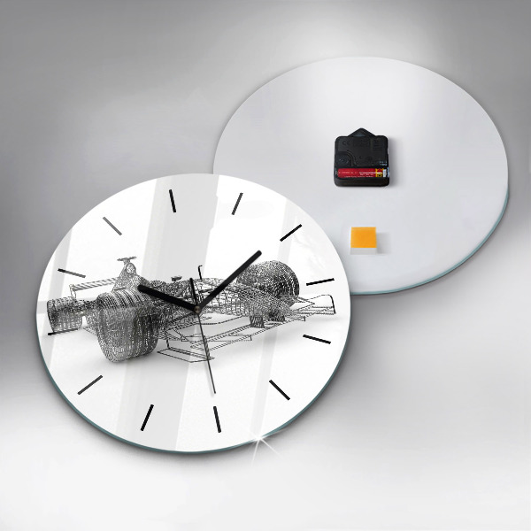 Round glass wall clock F1 car design
