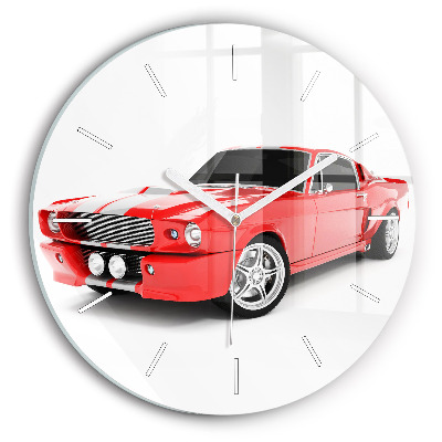 Round glass wall clock Sports car