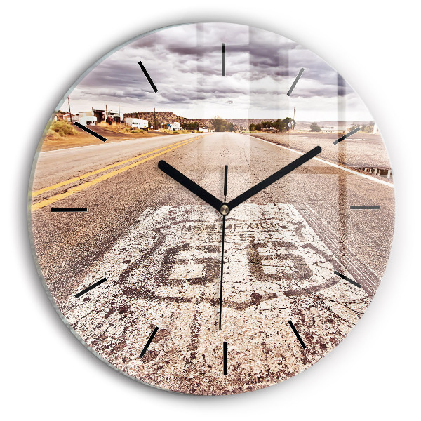 Round glass wall clock Route 66 USA