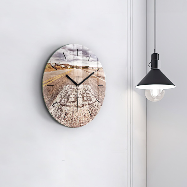 Round glass wall clock Route 66 USA