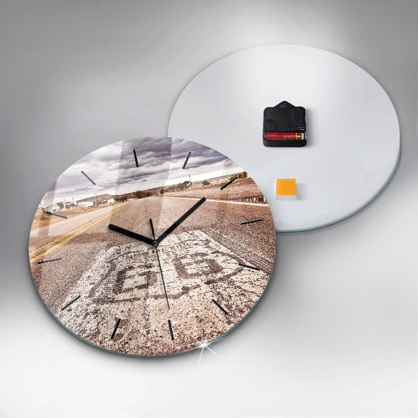 Round glass wall clock Route 66 USA