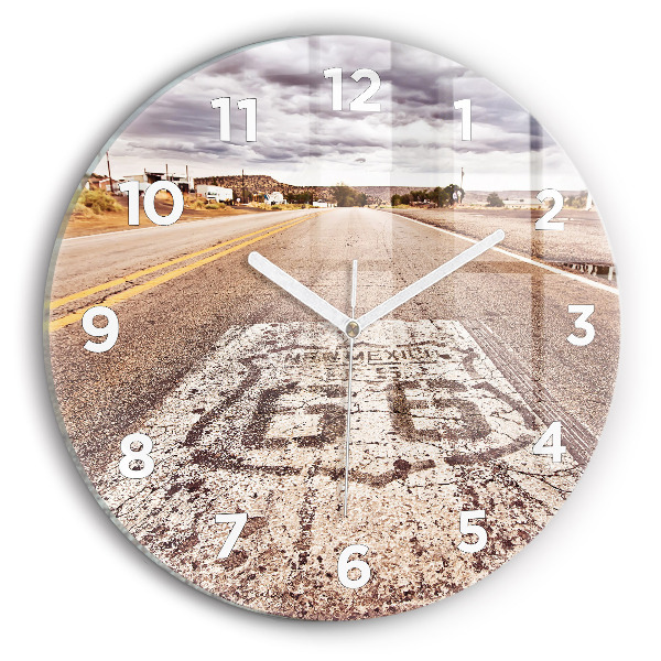 Round glass wall clock Route 66 USA